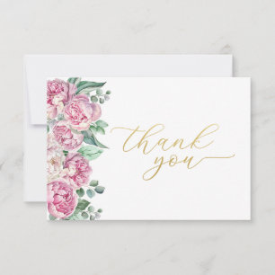 Pink & Gold Floral Greenery Baby Shower Thank You Card