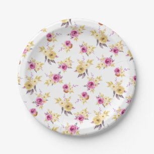 Pink Gold Floral Pattern Baby Shower Paper Plate