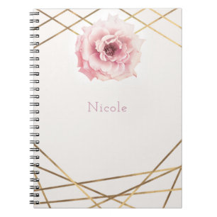 Pink & Gold Floral Peony Flower Glam Custom Notebook