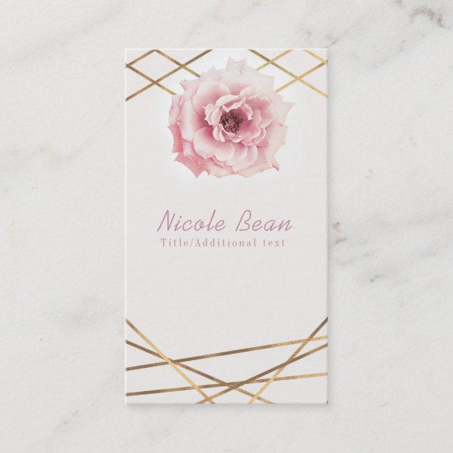 Pink & Gold Floral Peony Glam Elegant Chic Business Card (Front)