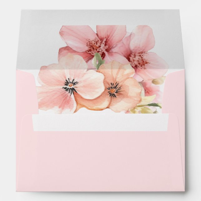 Pink Gold Floral Petals and Prosecco Bridal Shower Envelope (Back (Bottom))