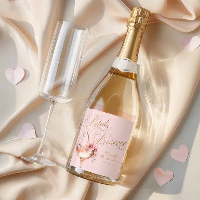 Pink Gold Floral Petals and Prosecco Bridal Shower Sparkling Wine Label (Pink-Gold-Floral-Petals-and-Prosecco-Bridal-Shower-Sparkling-Wine-Label)