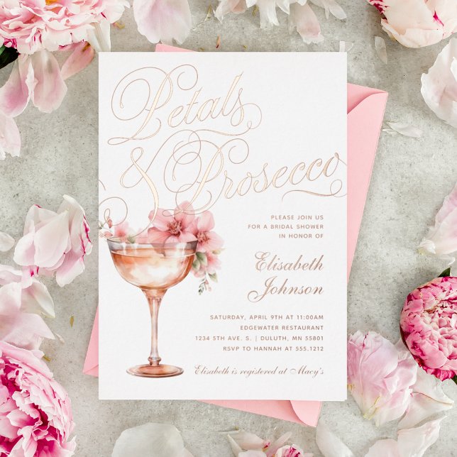 Pink Gold Floral Petals & Prosecco Bridal Shower  (Creator Uploaded)
