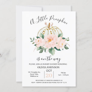  Pink Gold Floral Pumpkin Baby Shower Invitation