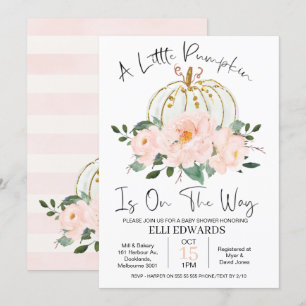 Pink Gold Floral Pumpkin Baby Shower Invitation