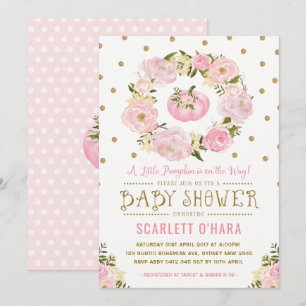 Pink & Gold Floral Pumpkin Baby Shower Invitation
