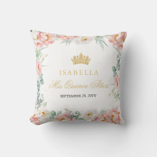 Pink & Gold Floral Quinceañera Cushion