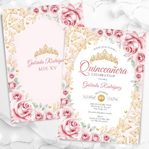 Pink Gold Floral Quinceanera Invitation