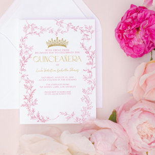 Pink Gold Floral Quinceañera Mis Quince Años Invitation