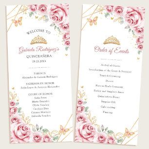 Pink Gold Floral Quinceanera Order of Events Programme