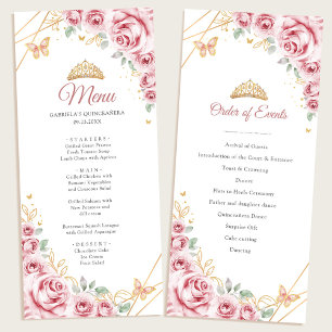 Pink Gold Floral Quinceanera Program Menu