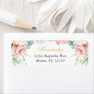 Pink & Gold Floral Quinceañera Return Address