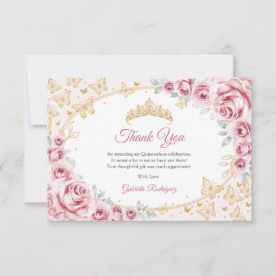Pink Gold Floral Quinceanera Thank You Card