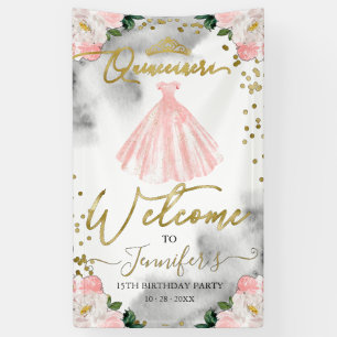 Pink Gold Floral Quinceanera Welcome Sign