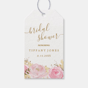 Pink Gold Floral Rose Watercolor Bridal Shower Gift Tags
