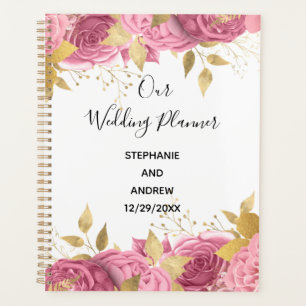 Pink Gold Floral Roses Elegant Wedding Planner