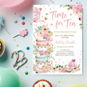 Pink Gold Floral Tea Baby Shower Invitation