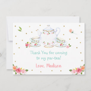Pink Gold Floral Tea Party Birthday Thank You Card