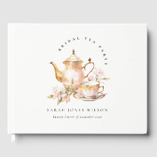 Pink Gold Floral Tea Set Bridal Shower Tea Party  Guest Book