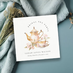 Pink Gold Floral Tea Set Bridal Shower Tea Party  Napkin