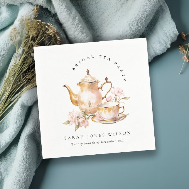 Pink Gold Floral Tea Set Bridal Shower Tea Party  Napkin (Creator Uploaded)