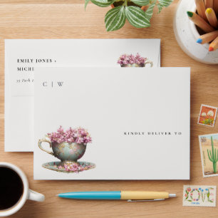 Pink Gold Floral Teacup Bridal Shower Tea Party  Envelope
