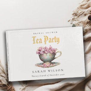Pink Gold Floral Teacup Bridal Shower Tea Party Guest Book