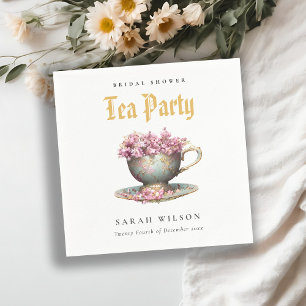 Pink Gold Floral Teacup Bridal Shower Tea Party Napkin