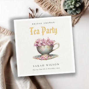 Pink Gold Floral Teacup Bridal Shower Tea Party Napkin