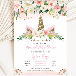 Pink Gold Floral Unicorn Baby Shower Invitation