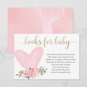 Pink gold floral valentines heart books for baby enclosure card