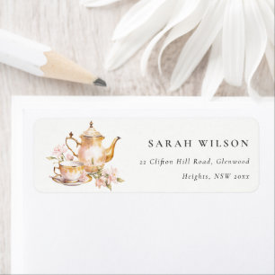 Pink Gold Floral Watercolor Tea Set Address