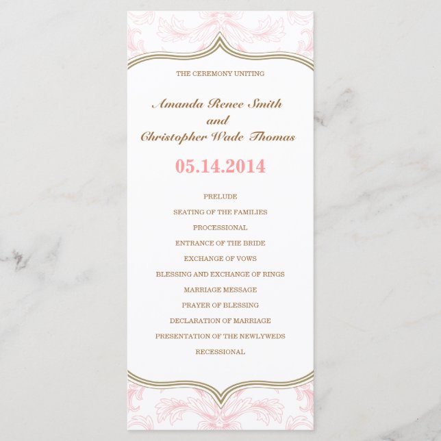 Pink & Gold Floral Wedding Program Programme (Front)