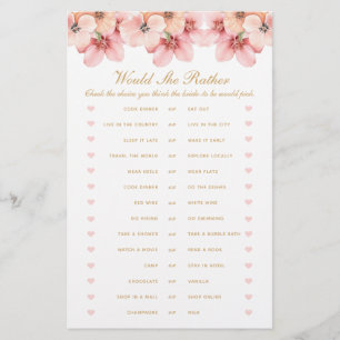 Pink Gold Floral Would She Rather Game Flyer