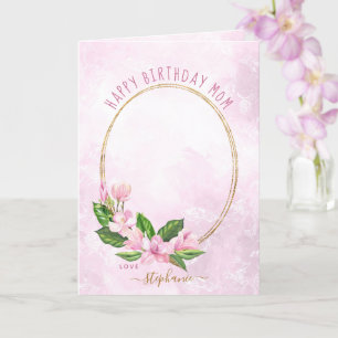 Pink Gold Floral Wreath Custom Photo Birthday Card