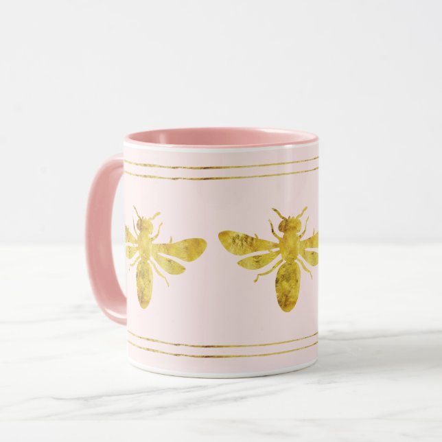 Pink Gold Foil Bumble Bee Mug (Front Left)