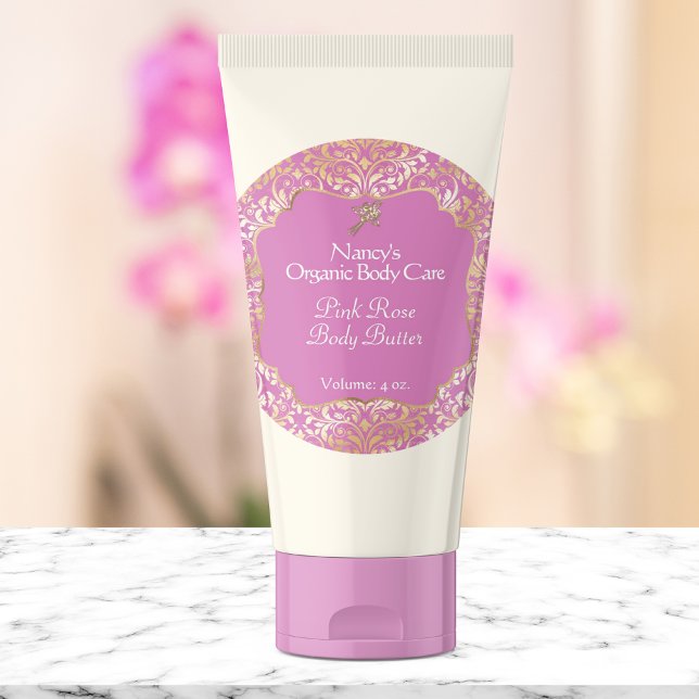 Pink & gold foil damask soap cosmetics label - 3 (Creator Uploaded)