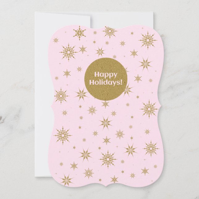 Pink & Gold Foil Happy Holidays with Snowflakes Holiday Card (Front)
