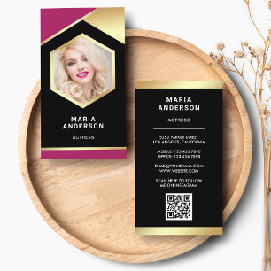 Pink Gold Foil Model Actress QR Code Photo Business Card