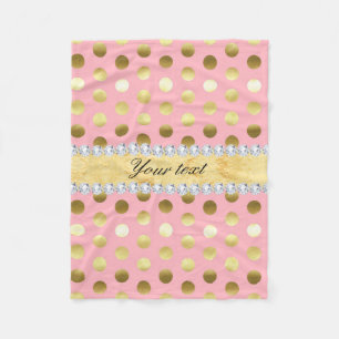 Pink Gold Foil Polka Dots Diamonds Fleece Blanket