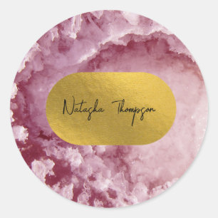 Pink Gold Foil Sea Crystals Signature  Classic Round Sticker