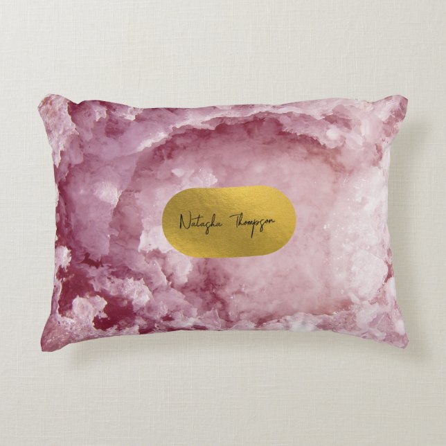 Pink Gold Foil Sea Crystals Signature   Decorative Cushion (Front)