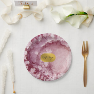 Pink Gold Foil Sea Crystals Signature Paper Plate