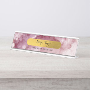 Pink Gold Foil Sea Crystals Signature Script Desk Name Plate