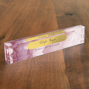 Pink Gold Foil Sea Crystals Signature Script Nameplate