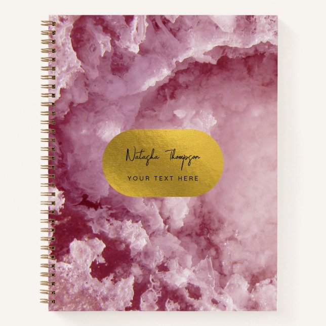 Pink Gold Foil Sea Crystals Signature Script  Notebook (Front)