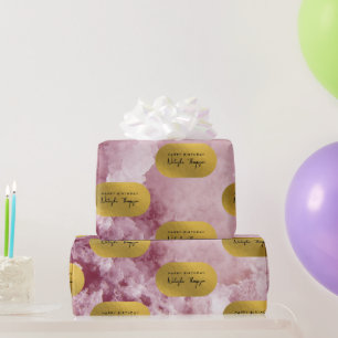 Pink Gold Foil Sea Crystals Signature Script Wrapping Paper