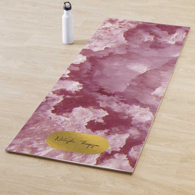 Pink Gold Foil Sea Crystals Signature Script  Yoga Mat (In Situ)
