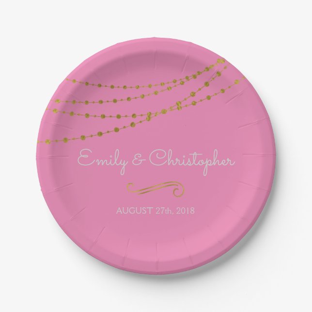 Pink & Gold Foil String Lights Plates (Front)