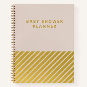 Pink Gold Foil Stripes Baby Shower Planner Notebook